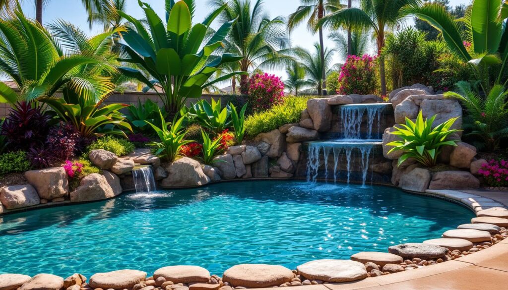 pool with waterfall